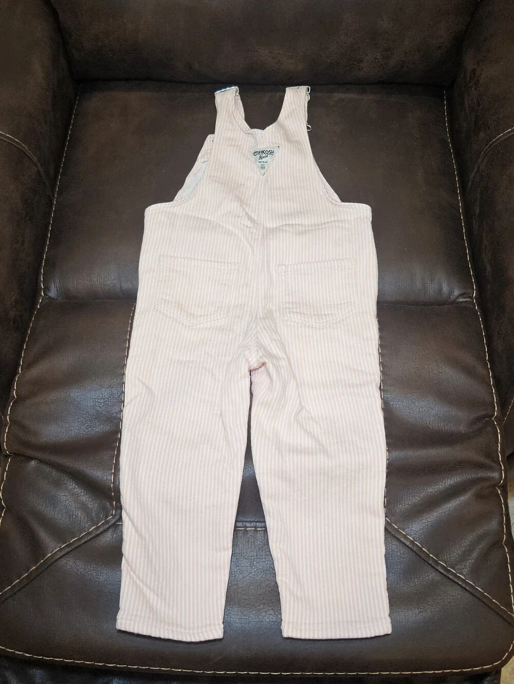 OshKosh B'gosh Pale Pink & White Stripe Kids Overalls 3T